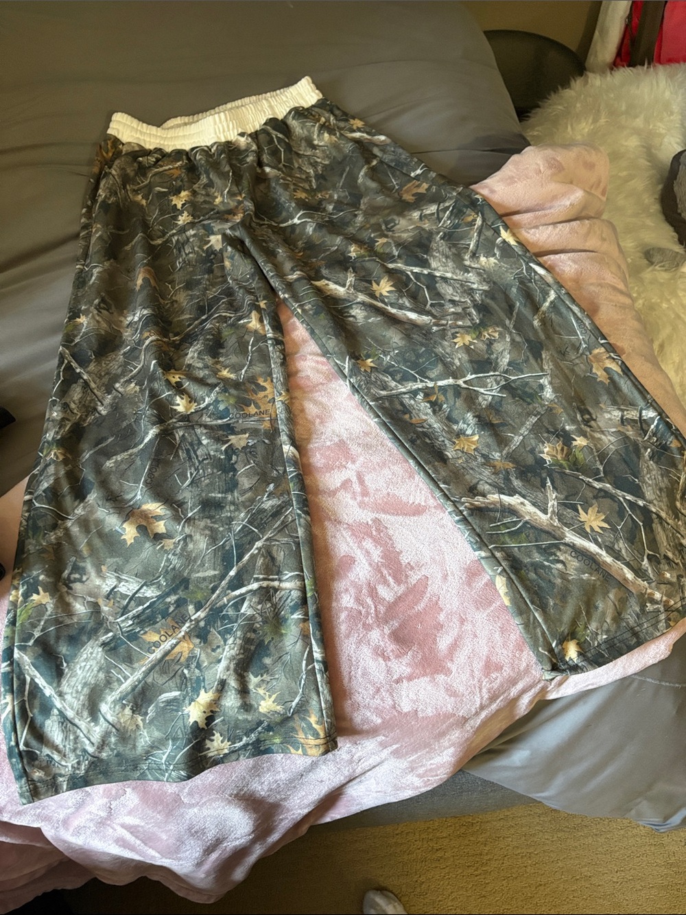 Camo Tree-Print Lounge Pants in Olive Green and Brown